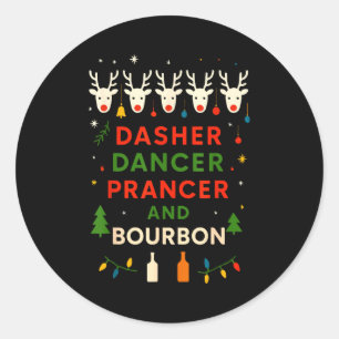 Adesivo Redondo Dasher Dancer Prancer Bourbon Natal Divertido Holi