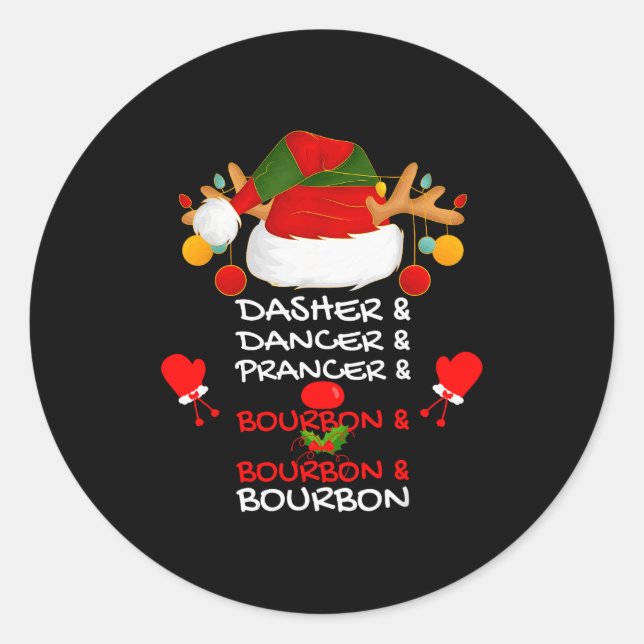 Adesivo Redondo Dasher Dancer Prancer & Bourbon Natal Holi (Frente)
