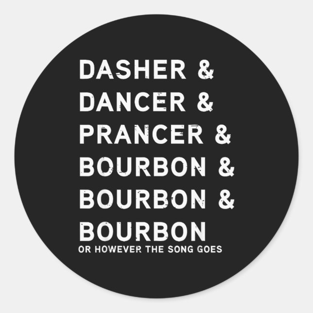 Adesivo Redondo Dasher Dancer Prancer E Bourbon Natal Divertido  (Frente)