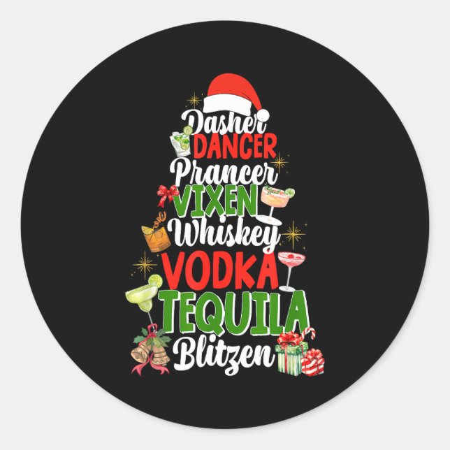 Adesivo Redondo Dasher Dancer Prancer Vixen Moscato Vodka Tequila  (Frente)