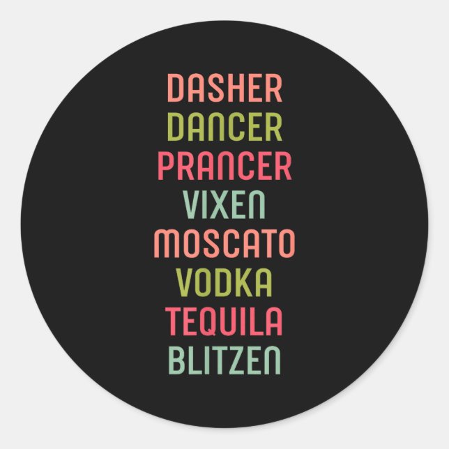 Adesivo Redondo Dasher Dancer Prancer Vixen Moscato Vodka Tequila  (Frente)