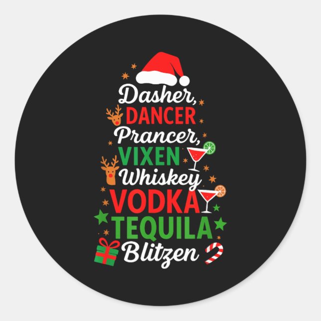 Adesivo Redondo Dasher Dancer Prancer Vixen Moscato Vodka Tequila  (Frente)