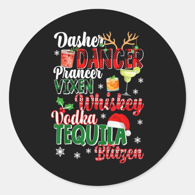 Adesivo Redondo Dasher Dancer Prancer Vixen Moscato Vodka Tequila  (Frente)