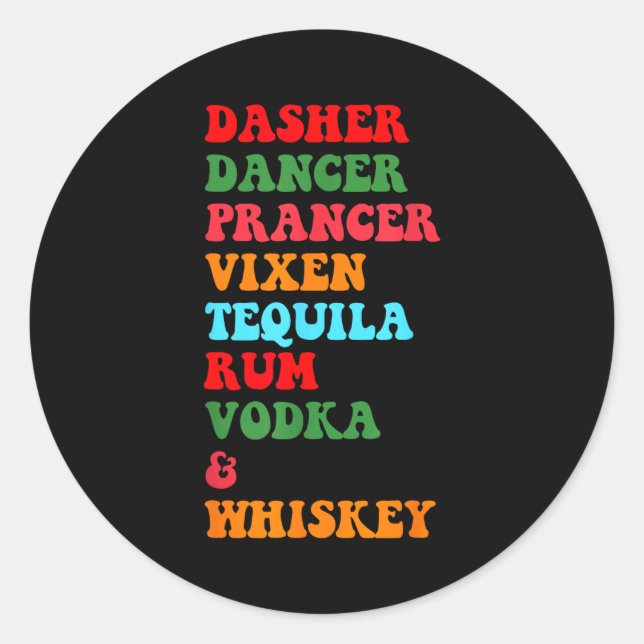 Adesivo Redondo Dasher Dancer Prancer Vixen Tequila Rum Vodka Desi (Frente)