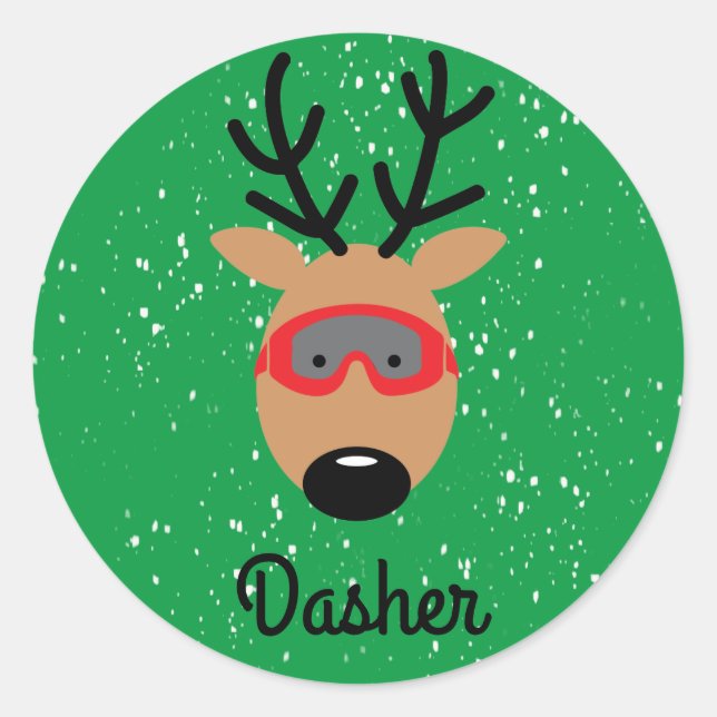 Adesivo Redondo Dasher Reindeer Classic Round Sticker (Frente)
