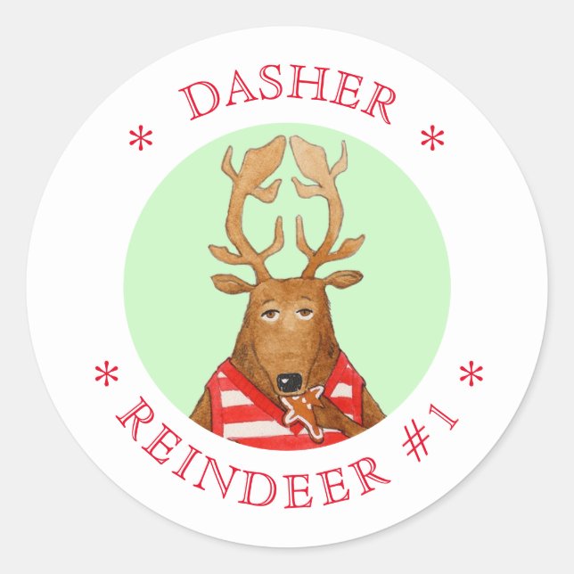 Adesivo Redondo DASHER REINDEER Pequenos Autocolantes (Frente)