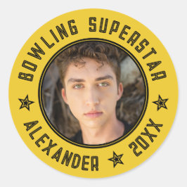 Adesivo Redondo Data da Fotografia do Nome Amarelo da Superestrela