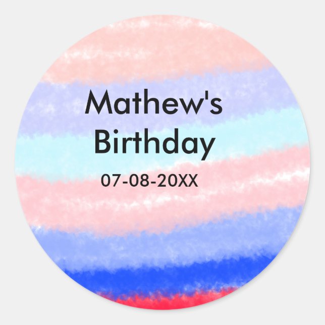 Adesivo Redondo Data de adição de nome de aniversário de garoto am (Frente)