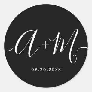 Adesivo Redondo Data de Casamento Personalizado do Script Monogram