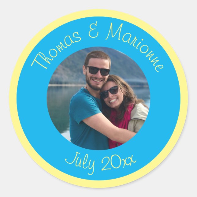 Adesivo Redondo Data de Nomes de Imagem de Casal Envolvido (Frente)