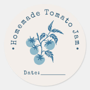 Adesivo Redondo Data de Selagem de Geleia de Tomate Caseira Azul C