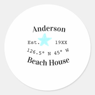 Adesivo Redondo Data do ano da casa de praia coordenadas personali