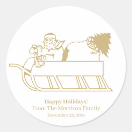 Adesivo Redondo Data do nome personalizado branco dourado do Natal