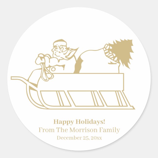 Adesivo Redondo Data do nome personalizado branco dourado do Natal (Frente)