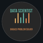 Adesivo Redondo Data Scientist Problem Solver Data Science<br><div class="desc">Solucionador de problemas orientado por dados utilizando técnicas avançadas em ciência de dados para fornecer ideias e soluções valiosas para desafios complexos.</div>