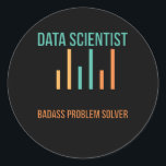 Adesivo Redondo Data Scientist Problem Solver Data Science<br><div class="desc">Solucionador de problemas orientado por dados utilizando técnicas avançadas em ciência de dados para fornecer ideias e soluções valiosas para desafios complexos.</div>