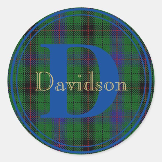 Adesivo Redondo Davidson Tartan Blue Monographic Name (Frente)