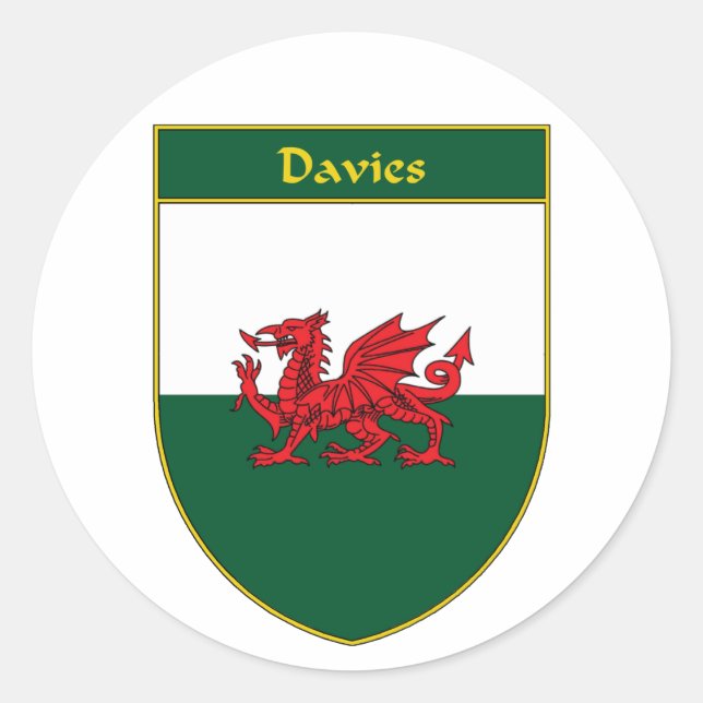 Adesivo Redondo Davies Welsh Flag Shield (Frente)