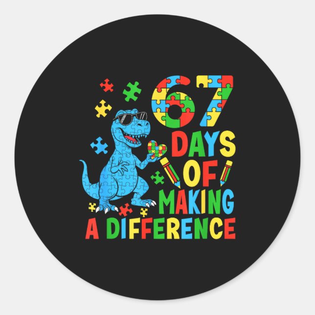 Adesivo Redondo Days Of Making A Difference Dinosaur Autism Teache (Frente)