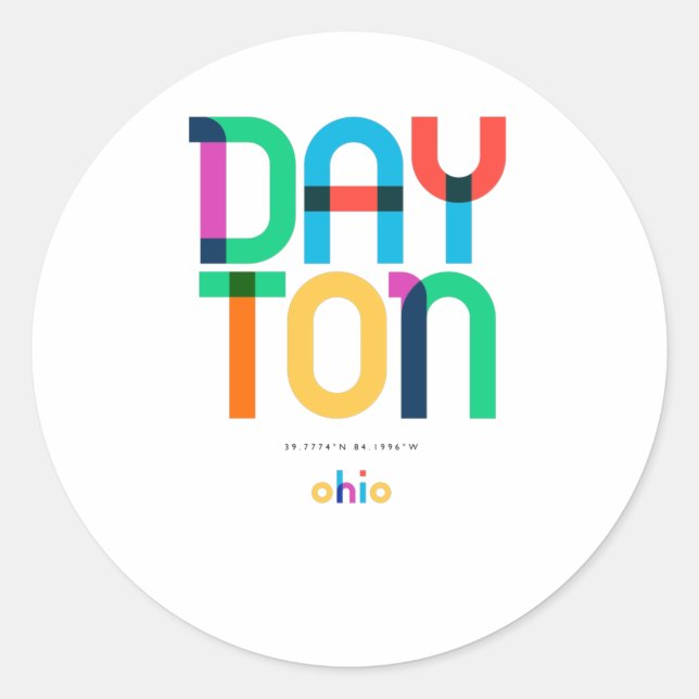 Adesivo Redondo Dayton Ohio Meio século, Pop Art, (Frente)