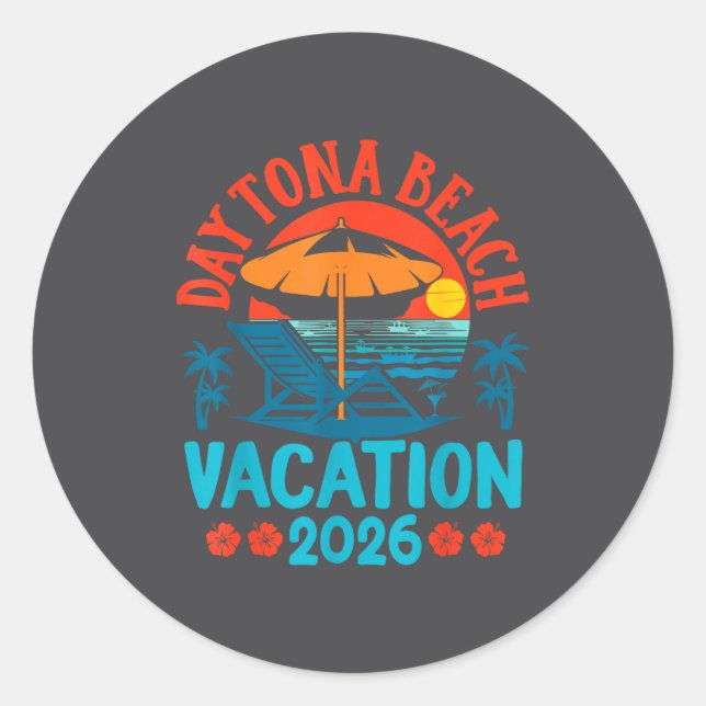 Adesivo Redondo Daytona Beach Florida 2026 Family Vacation Summer  (Frente)