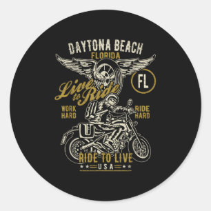 Adesivo Redondo Daytona Beach Florida Usa Motocicleta Sofrida De