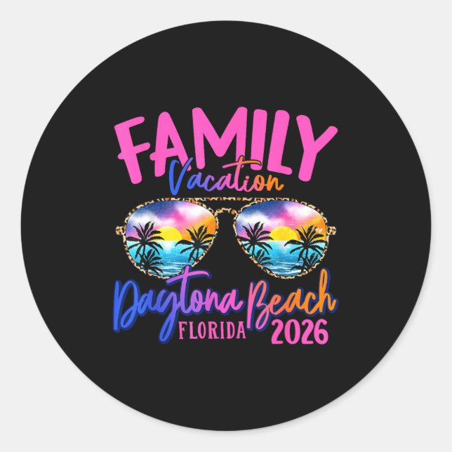 Adesivo Redondo Daytona Beach Florida Vacation 2026 Matching Famil (Frente)