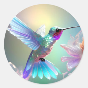 Adesivo Redondo Dazzling Fusion: Rainbow Glass Hummingbird,