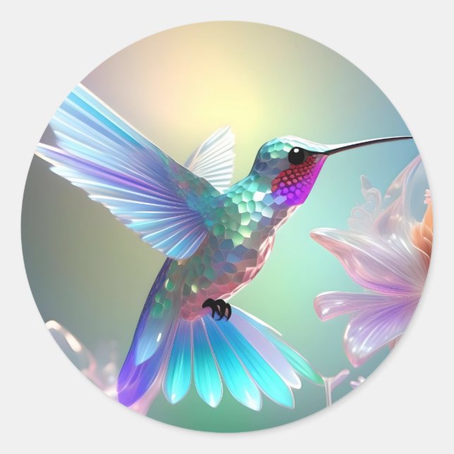 Adesivo Redondo Dazzling Fusion: Rainbow Glass Hummingbird, (Frente)