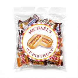 Adesivo Redondo de Aniversário de Cachorro-Quente 