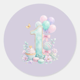 Adesivo Redondo de Aniversário de Pastel Conto de