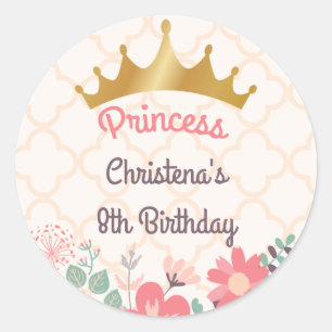 Adesivo Redondo de Aniversário de Princesa Floral 