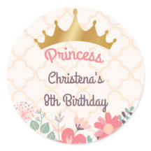 Adesivo Redondo de Aniversário de Princesa Floral