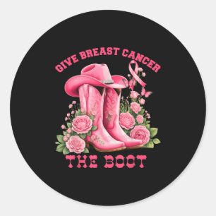 Adesivo Redondo Dê ao Câncer de Mama o Boot Cowgirl Pink Ribbon Nó