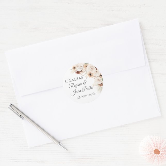 Adesivo redondo de casamento Boho Espanhol  (Envelope)