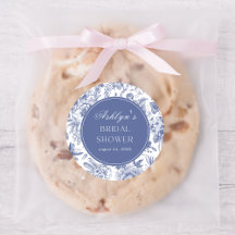 Adesivo Redondo de Chá de Bebê em Chinoiserie Azul