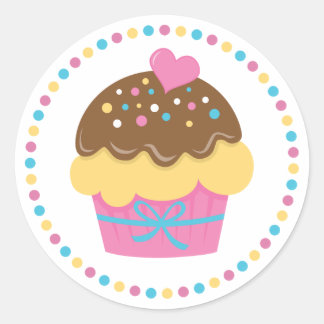 Adesivo redondo de Cupcake rosa para crianças