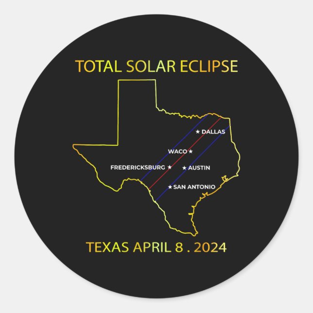 Adesivo Redondo De Eclipse Solar 2024 Interative Map Eclips Texas (Frente)