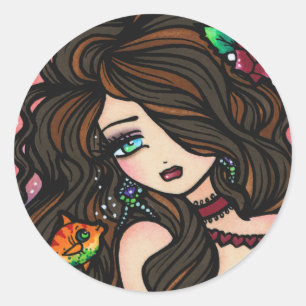 Adesivo Redondo De "etiquetas da sereia dos peixes Kissy"