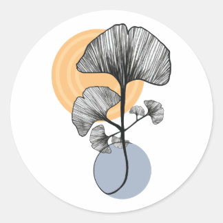 Adesivo Redondo de Folha de Ginkgo Botânico Modern