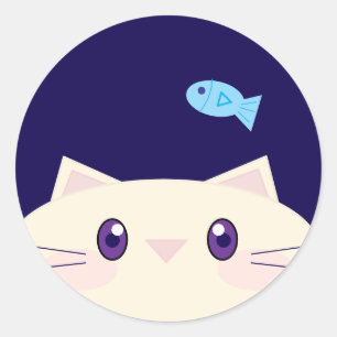 Adesivo Redondo de Gato de Desenho Simples com Pei
