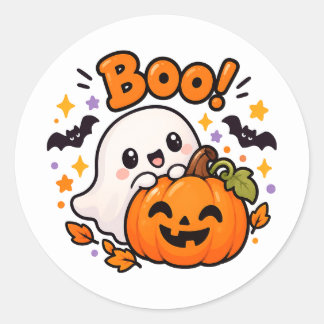 Adesivo Redondo de Halloween com Fantasma Boo Abob