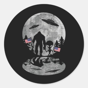 Adesivo Redondo De Julho, Alien Ufo Funny Patriotic Women Ki