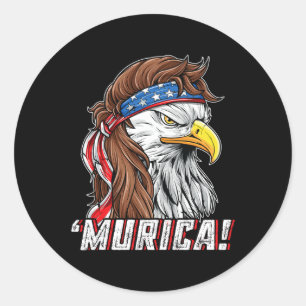 Adesivo Redondo De Julho Bald Eagle Mullet Murica Usa Usa Merica