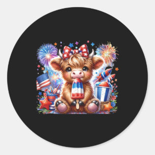 Adesivo Redondo De Julho De Highland Cow Popsicle Firework Nos Est