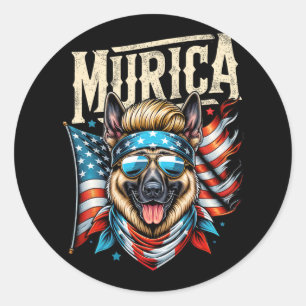 Adesivo Redondo De julho de Patriotic Funny German shepherd 4 de j