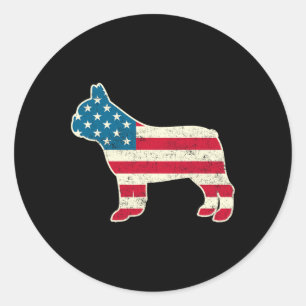 Adesivo Redondo De Julho Francês Bulldog American Flag Usa