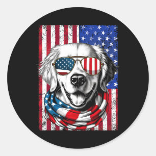 Adesivo Redondo De Julho Ouro Retriever Dog American Flag Usa Pat