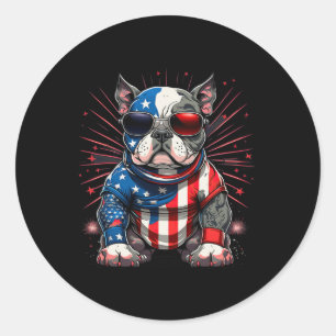 Adesivo Redondo De Julho Patriótico Americano Bully Dog Bandeira U