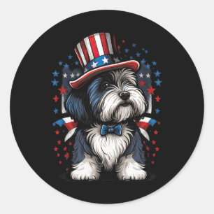 Adesivo Redondo De Julho Patriótico Collie Dog Bandeira Us